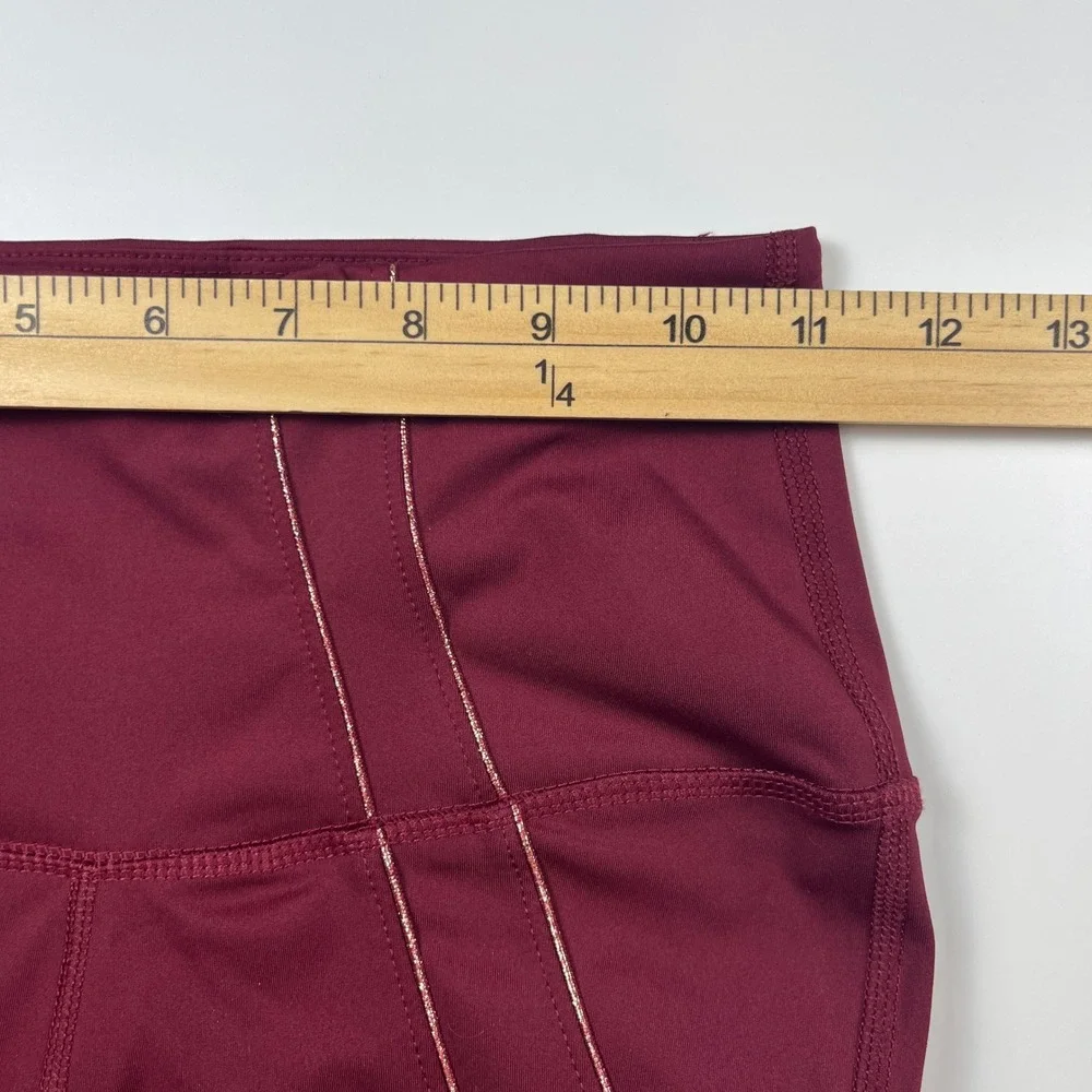 Nike Yoga Dri-FIT High Waisted Leggings Burgundy Rose Gold Metallic Trim Small